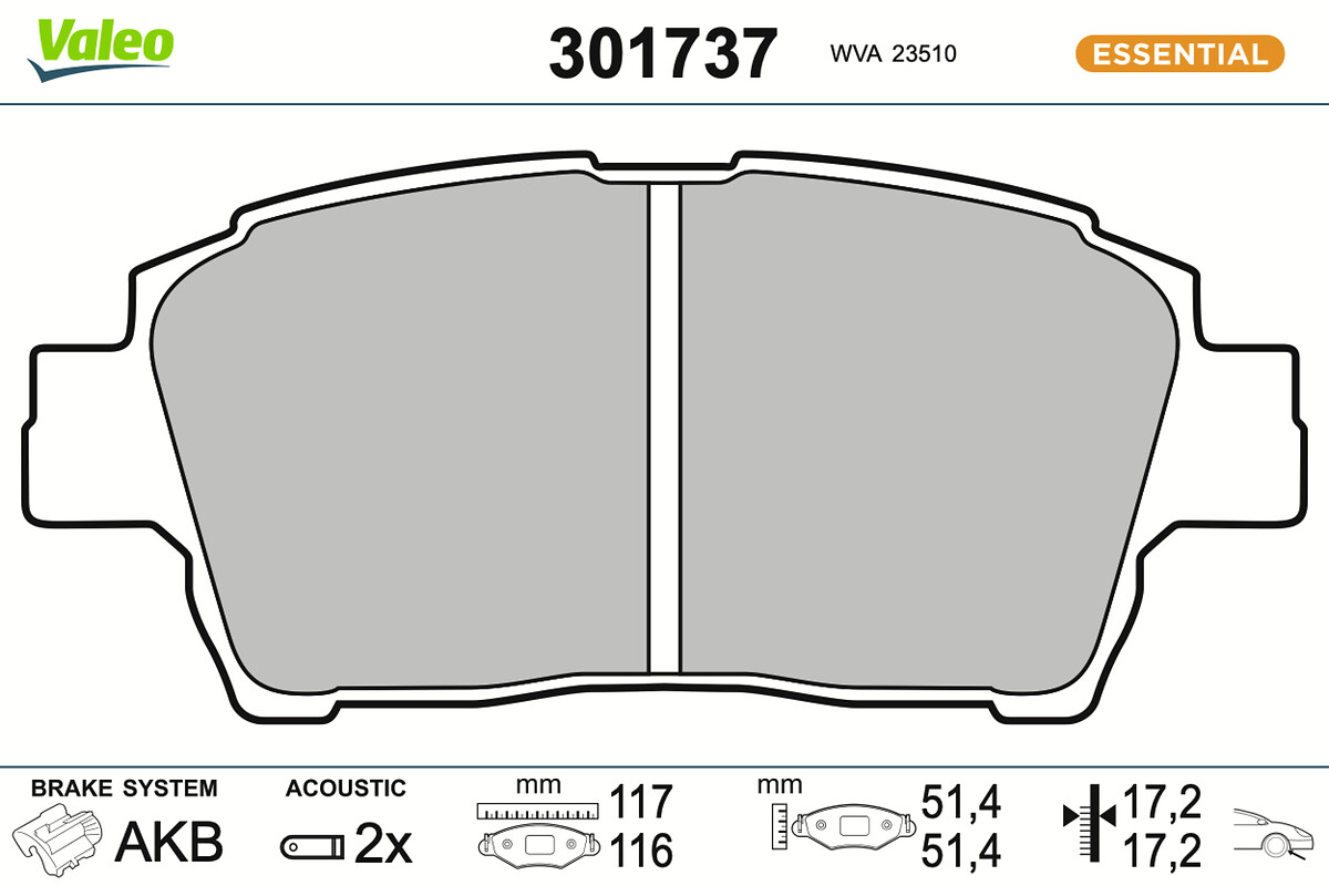Jeu de 4 plaquettes de frein VALEO ref. 301737